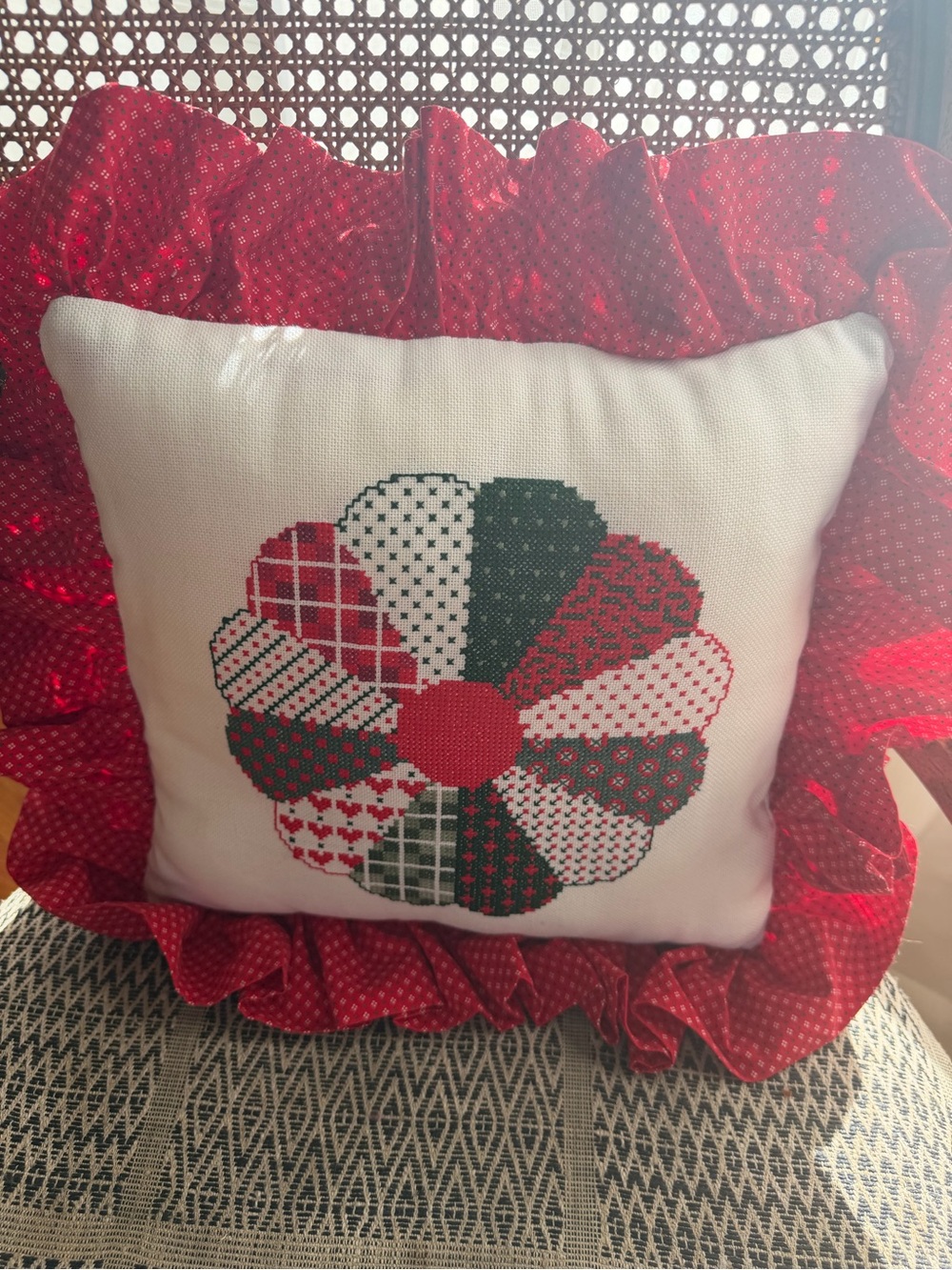 Holiday Red & Green Decorative Ruffle Pillow by